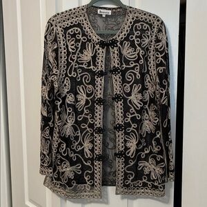 Jeannie Black and Gold Embroidered Mesh Top